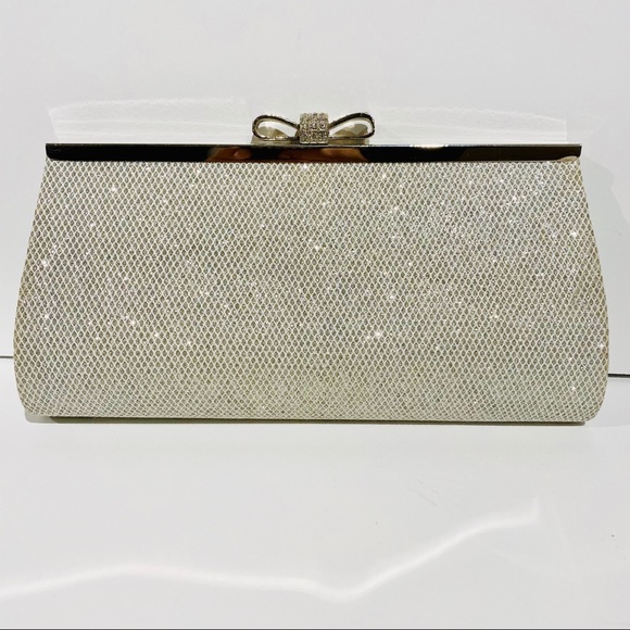 silver sparkly clutch